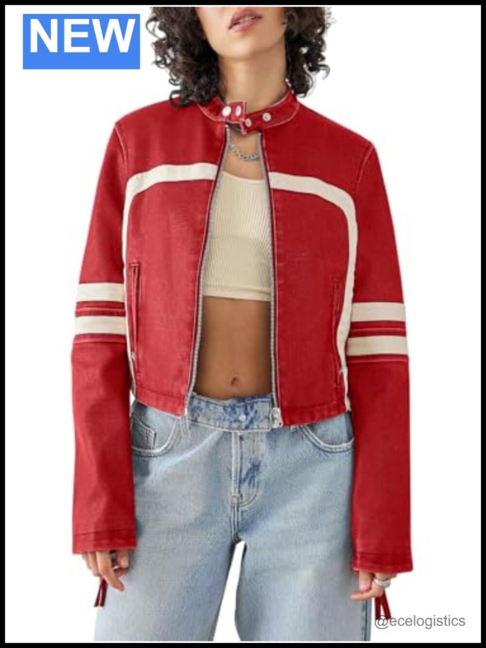Faux Leather Cropped Moto Biker Jacket Women Long Sleeve Zip